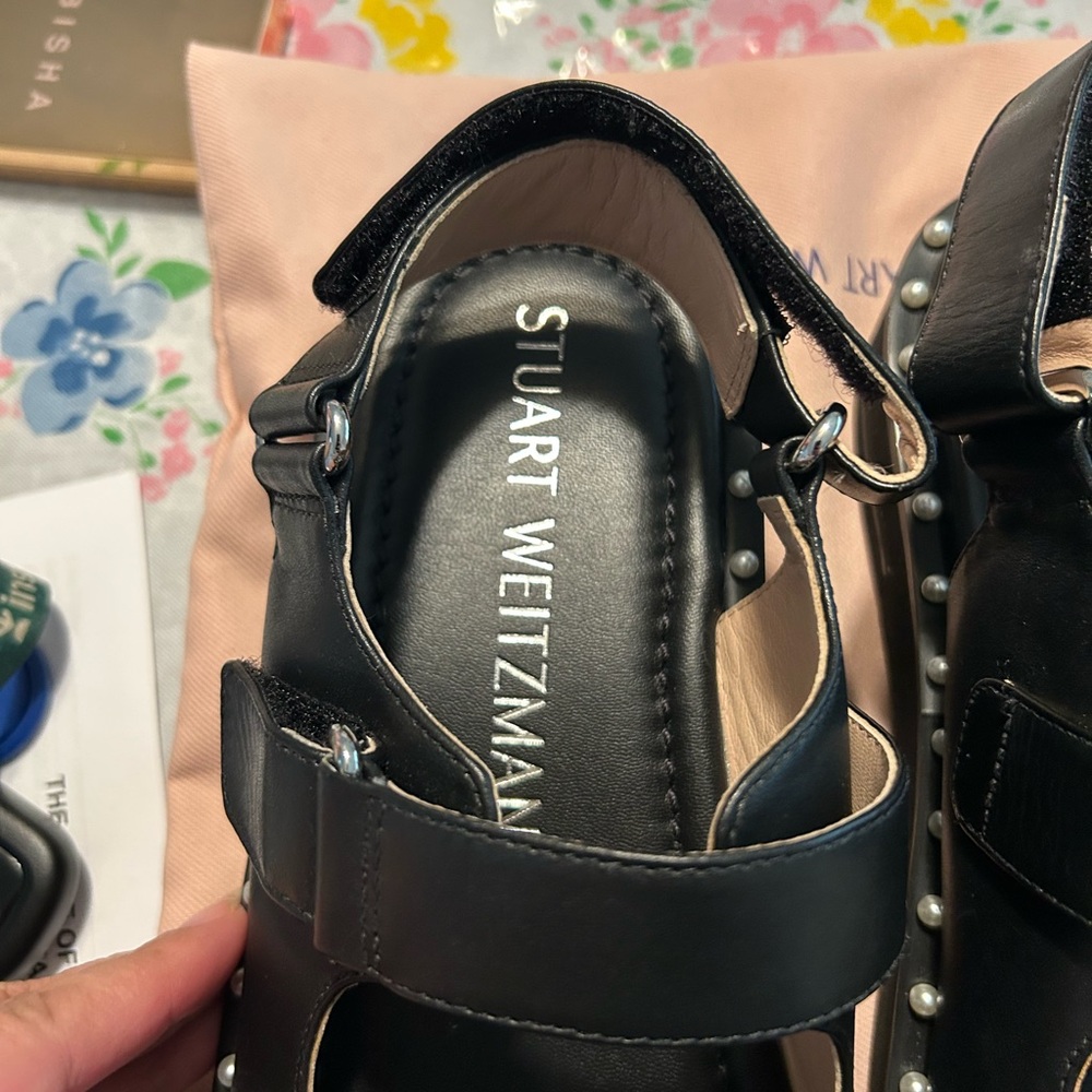 Stuart Weitzman Black Platform Sandals with Studded Detailing - Picture 3 of 5